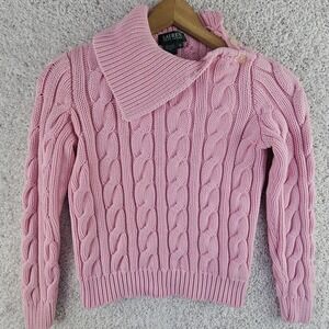 Lauren Ralph Lauren Pink Cable Knit Crop Sweater Women's Medium Cowl Neck Preppy
